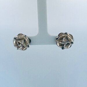 Vintage 925 Sterling Silver Rose Flower Stud Earrings Estate Floral Design